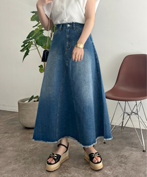 prose verse | 裾フリンジリメイク風デニムフレアスカート(デニムスカート)