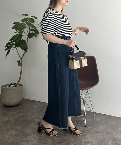 prose verse（プロズヴェール）の「裾フリンジリメイク風デニムフレアスカート（デニムスカート・レディース・ネイビー/ブルー・MEDIUM）」の12枚目の写真