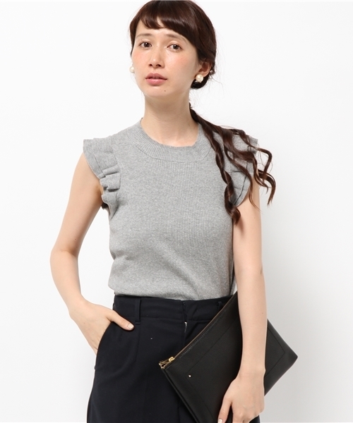 DISCOAT（ディスコート）の「【Discoat】袖フリルリブノースリニット（ニット/セーター・レディース・グレー/ブラック/その他19/オフホワイト・MEDIUM/LARGE）」の3枚目の写真