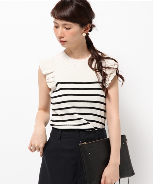 DISCOAT（ディスコート）の「【Discoat】袖フリルリブノースリニット（ニット/セーター・レディース・グレー/ブラック/その他19/オフホワイト・MEDIUM/LARGE）」の4枚目の写真