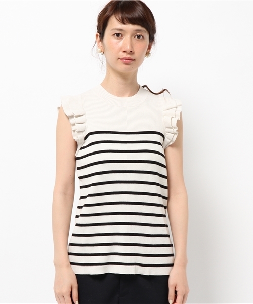 DISCOAT（ディスコート）の「【Discoat】袖フリルリブノースリニット（ニット/セーター・レディース・グレー/ブラック/その他19/オフホワイト・MEDIUM/LARGE）」の5枚目の写真