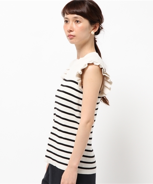 DISCOAT（ディスコート）の「【Discoat】袖フリルリブノースリニット（ニット/セーター・レディース・グレー/ブラック/その他19/オフホワイト・MEDIUM/LARGE）」の6枚目の写真