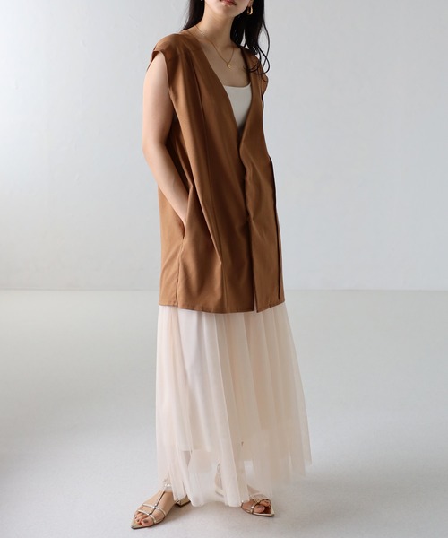 amini(アミニ)の「【2023 S/S 新作】リネンライクノーカラージレ(ベスト・レディース・ブラウン/アイボリー/ブラック・MEDIUM)」の10枚目の写真