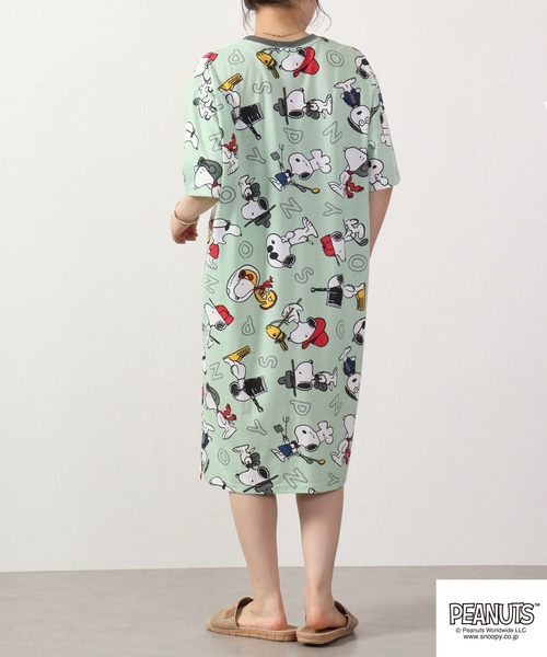 正規品♡スヌーピー♡SNOOPY柄ワンピース♡ダークグレー セール】PEANUTS スヌーピー 総柄 Tシャツ ワンピース 半袖