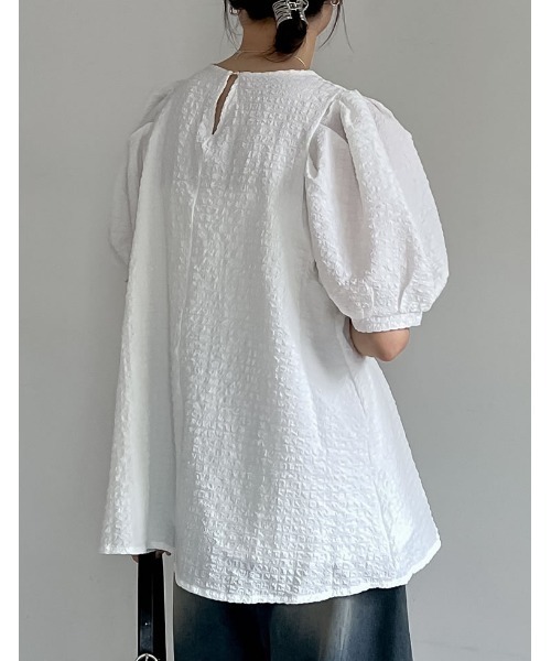 ブラウス シャツ サッカーパフスリーブブラウス レディース classicalelf ブラウス シャツ 軽やかで上品。シアサッカー前後