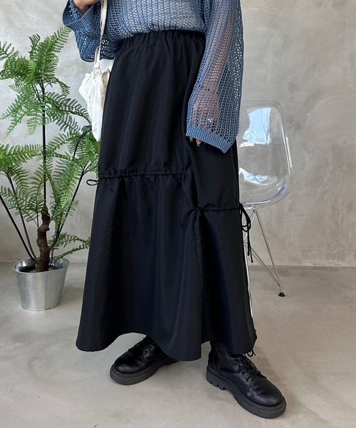 kutir（クティール）の「ドロストリボンギャザースカート（スカート・レディース・オレンジ/ブラック/カーキ/チャコールグレー・SMALL/MEDIUM/LARGE）」の2枚目の写真