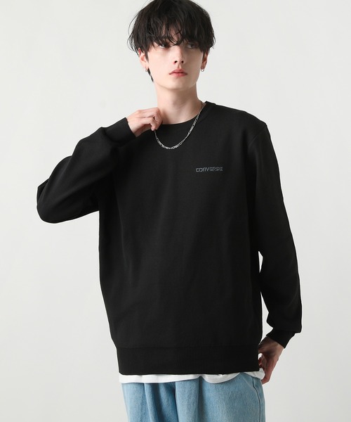 ミラノリブロングスリーブクルーネックセーター　ブラック L CONVERSE/ミラノリブクルーネックセーター（ニット/セーター