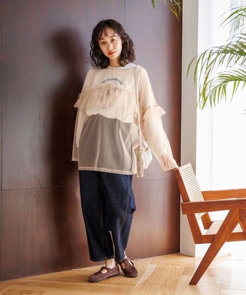 niko and...（ニコアンド）の「2WAYチュールフリルTEE（Tシャツ/カットソー・レディース・ブラック/ライトグレー/ベージュ・FREE）」の4枚目の写真