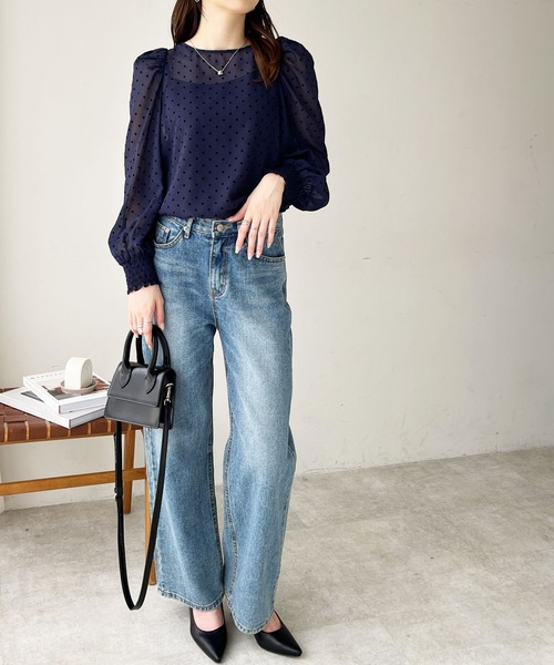GeeRA(ジーラ)の「フロッキードット柄シアーブラウス(シャツ/ブラウス・レディース・ネイビー/ブラック・MEDIUM/LARGE)」の9枚目の写真