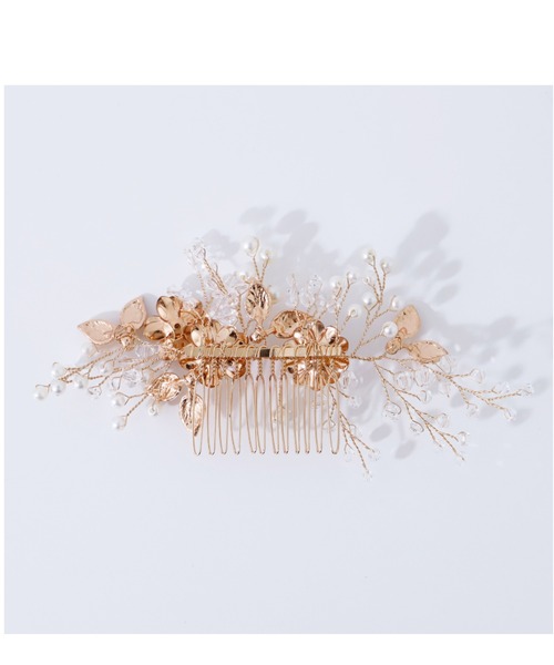 Cupid Heart（キューピッドハート）の「【Cupid Heart】結婚式アクセ！メタリックフラワーパールビジューヘアコーム（バレッタ/ヘアクリップ・レディース・ゴールド・MEDIUM）」の8枚目の写真