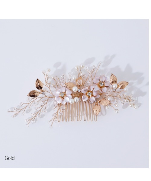 Cupid Heart（キューピッドハート）の「【Cupid Heart】結婚式アクセ！メタリックフラワーパールビジューヘアコーム（バレッタ/ヘアクリップ・レディース・ゴールド・MEDIUM）」の9枚目の写真