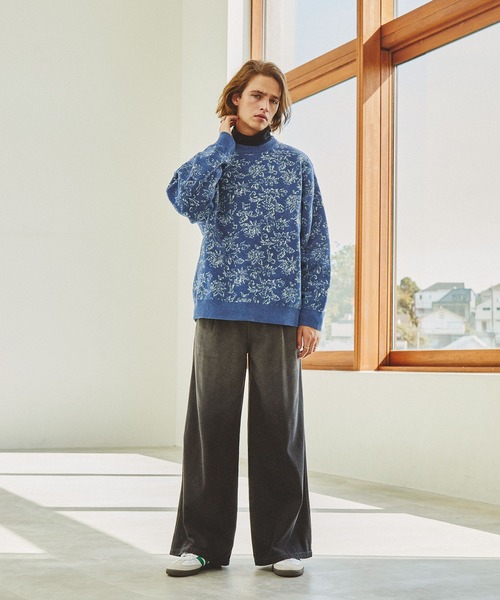 フラワーモールヤーンジャガードルーズニットプルオーバー EMMA