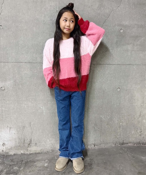 CIAOPANIC TYPY（チャオパニックティピー）の「【WEB限定】【KIDS】グラデーションボーダーシャギーニット（ニット/セーター・キッズ・ピンク/グリーン/グレー・M/XL/S/L/XXL）」の3枚目の写真