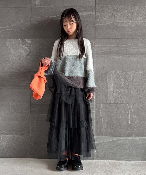 CIAOPANIC TYPY（チャオパニックティピー）の「【WEB限定】【KIDS】グラデーションボーダーシャギーニット（ニット/セーター・キッズ・ピンク/グリーン/グレー・M/XL/S/L/XXL）」の7枚目の写真