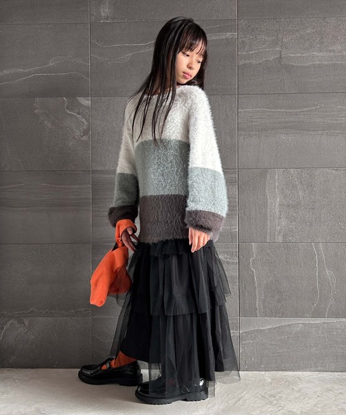 CIAOPANIC TYPY（チャオパニックティピー）の「【WEB限定】【KIDS】グラデーションボーダーシャギーニット（ニット/セーター・キッズ・ピンク/グリーン/グレー・M/XL/S/L/XXL）」の8枚目の写真