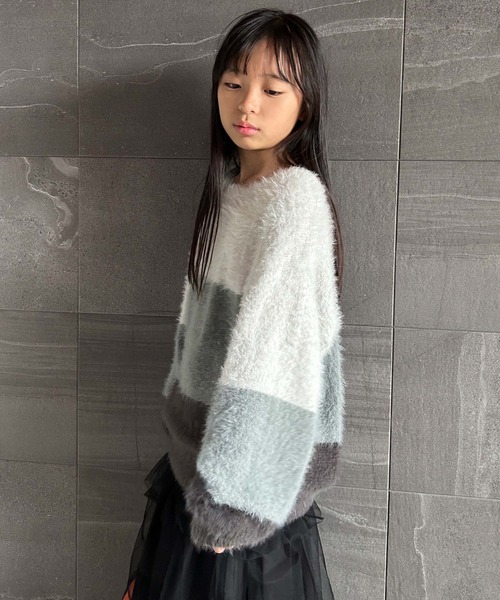 CIAOPANIC TYPY（チャオパニックティピー）の「【WEB限定】【KIDS】グラデーションボーダーシャギーニット（ニット/セーター・キッズ・ピンク/グリーン/グレー・M/XL/S/L/XXL）」の9枚目の写真