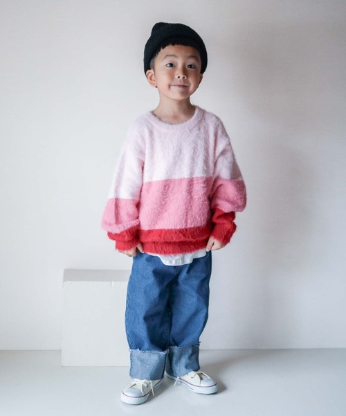 CIAOPANIC TYPY（チャオパニックティピー）の「【WEB限定】【KIDS】グラデーションボーダーシャギーニット（ニット/セーター・キッズ・ピンク/グリーン/グレー・M/XL/S/L/XXL）」の4枚目の写真