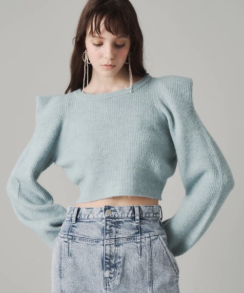 J1U by LA BELLE ETUDE(ジユウバイラベルエチュード)の「キャットイヤークロップドニットプルオーバー(ニット/セーター・レディース・ブラック/ライトブルー/ホワイト・FREE)」の3枚目の写真