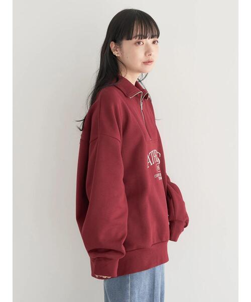 earth music&ecology（アースミュージックアンドエコロジー）の「ハーフジップロゴチュニック（チュニック・レディース・アイボリー/ライトグレー/バーガンディー・FREE）」の6枚目の写真