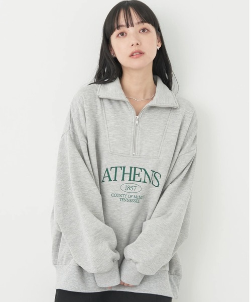 earth music&ecology（アースミュージックアンドエコロジー）の「ハーフジップロゴチュニック（チュニック・レディース・アイボリー/ライトグレー/バーガンディー・FREE）」の2枚目の写真