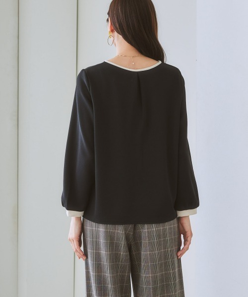 7days Life Styling(セブンデイズライフスタイリング)の「【裏側起毛】配色使いキーネックトップス(Tシャツ/カットソー・レディース・アイボリー/ブラック・L/S/LL/M)」の15枚目の写真