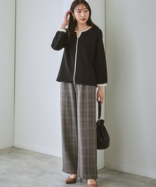 7days Life Styling(セブンデイズライフスタイリング)の「【裏側起毛】配色使いキーネックトップス(Tシャツ/カットソー・レディース・アイボリー/ブラック・L/S/LL/M)」の8枚目の写真
