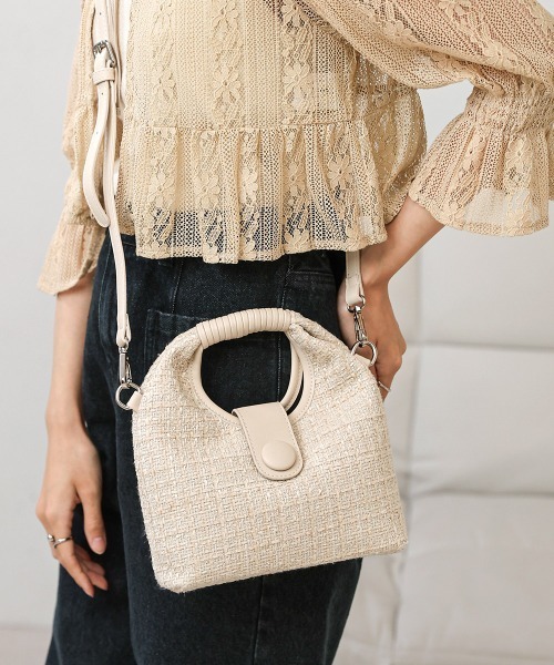 Bab（バブ）の「2WAYツイードハンドバッグ（ハンドバッグ・レディース・ブラック/アイボリー/ベージュ・ONESIZE）」の2枚目の写真