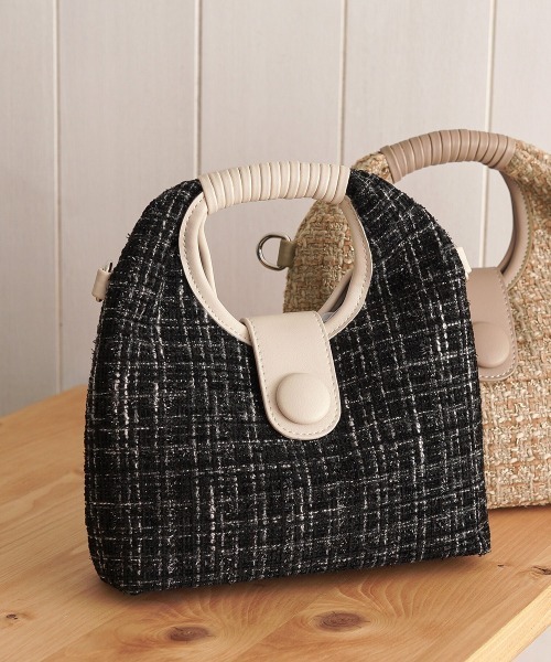 Bab（バブ）の「2WAYツイードハンドバッグ（ハンドバッグ・レディース・ブラック/アイボリー/ベージュ・ONESIZE）」の3枚目の写真