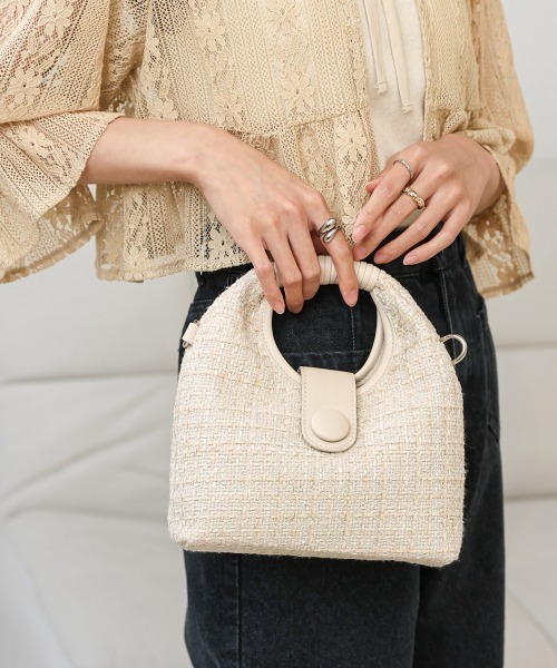 Bab（バブ）の「2WAYツイードハンドバッグ（ハンドバッグ・レディース・ブラック/アイボリー/ベージュ・ONESIZE）」の6枚目の写真