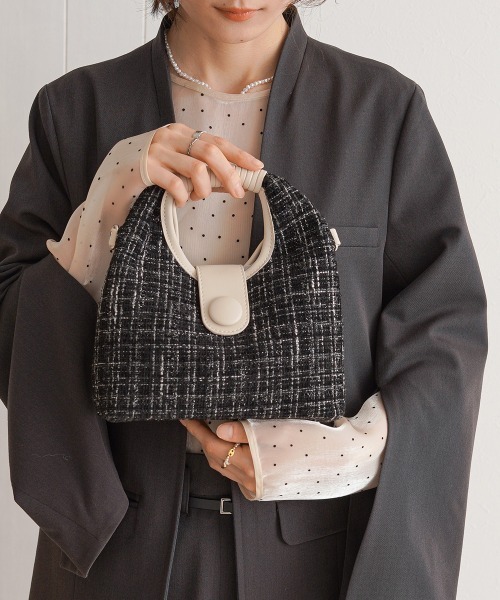 Bab（バブ）の「2WAYツイードハンドバッグ（ハンドバッグ・レディース・ブラック/アイボリー/ベージュ・ONESIZE）」の11枚目の写真