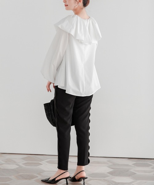 Fit more(フィットモア)の「スカラップテーパードパンツ(スラックス・レディース・ピンク/ネイビー/ブラック・PS/S)」の6枚目の写真