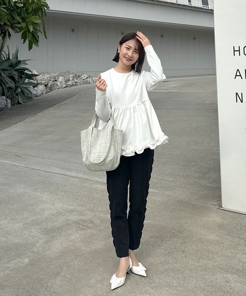 Fit more(フィットモア)の「スカラップテーパードパンツ(スラックス・レディース・ピンク/ネイビー/ブラック・PS/S)」の8枚目の写真