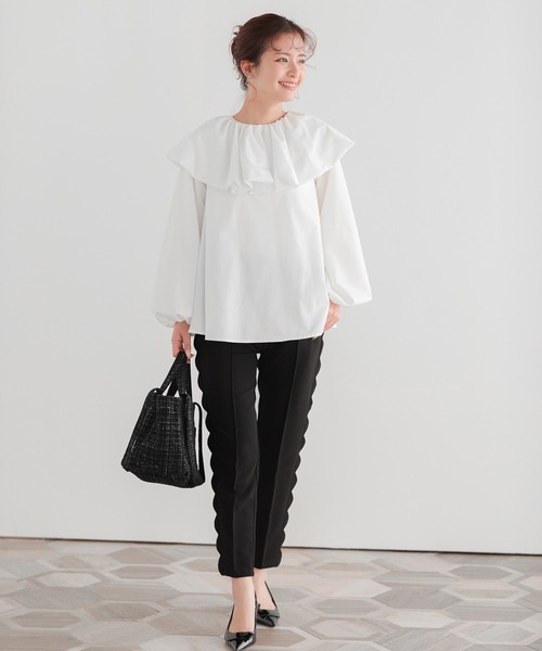Fit more(フィットモア)の「スカラップテーパードパンツ(スラックス・レディース・ピンク/ネイビー/ブラック・PS/S)」の4枚目の写真