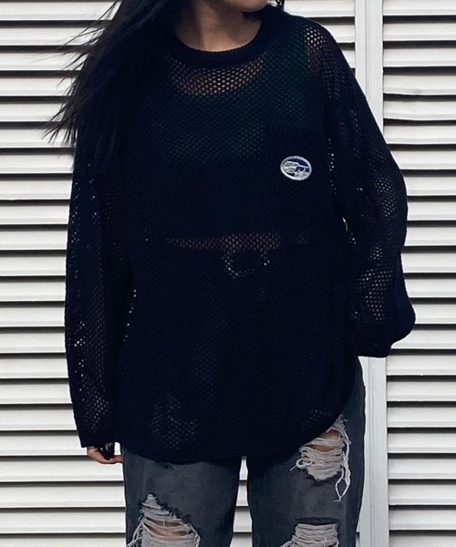 Snap club(スナップクラブ)の「【Snap club】 ポケット付きサークルワッペンメッシュニット(ニット/セーター・レディース・ライトグレー/グリーン/ブラック/アイボリー/ブルー・M/L)」の7枚目の写真