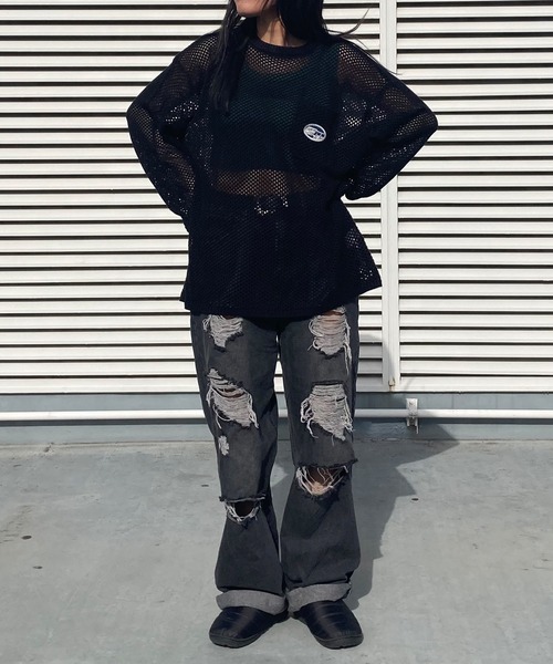 Snap club(スナップクラブ)の「【Snap club】 ポケット付きサークルワッペンメッシュニット(ニット/セーター・レディース・ライトグレー/グリーン/ブラック/アイボリー/ブルー・M/L)」の10枚目の写真