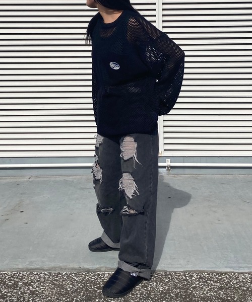 Snap club(スナップクラブ)の「【Snap club】 ポケット付きサークルワッペンメッシュニット(ニット/セーター・レディース・ライトグレー/グリーン/ブラック/アイボリー/ブルー・M/L)」の11枚目の写真