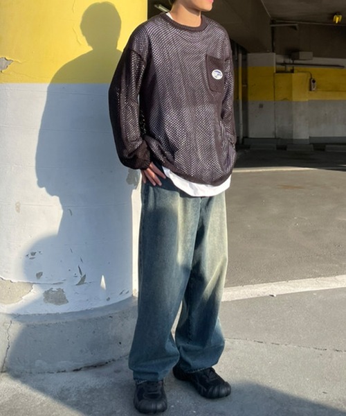 Snap club(スナップクラブ)の「【Snap club】 ポケット付きサークルワッペンメッシュニット(ニット/セーター・レディース・ライトグレー/グリーン/ブラック/アイボリー/ブルー・M/L)」の14枚目の写真