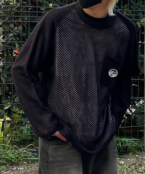 Snap club(スナップクラブ)の「【Snap club】 ポケット付きサークルワッペンメッシュニット(ニット/セーター・レディース・ライトグレー/グリーン/ブラック/アイボリー/ブルー・M/L)」の15枚目の写真