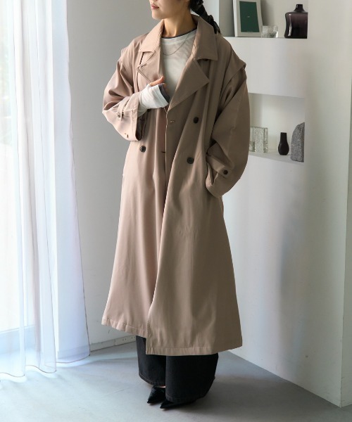 セール】2WAY袖取り外しロングトレンチコート/ロングジレ（トレンチ