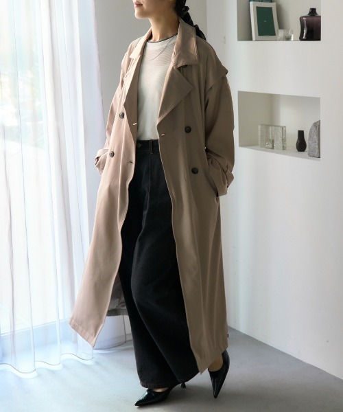セール】2WAY袖取り外しロングトレンチコート/ロングジレ（トレンチ