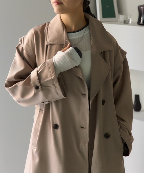 セール】2WAY袖取り外しロングトレンチコート/ロングジレ（トレンチ