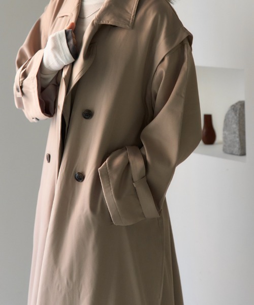 セール】2WAY袖取り外しロングトレンチコート/ロングジレ（トレンチ