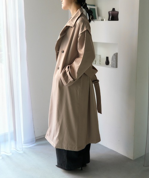 TOMORROW LAND トレンチコート　ライナー取外し可 ブラウン UNTITLED｜【フード取り外し可/ロング丈】ボアライナー付き