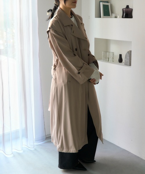 2WAY袖取り外しロングトレンチコート/ロングジレ（トレンチコート