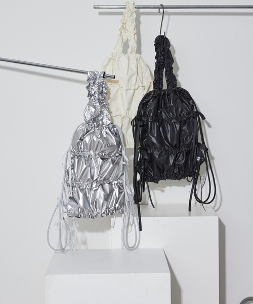 Firsthand（ファーストハンド）の「Firsthand/ファーストハンド 2WAY リボンギャザーナップサック / トートバッグ（バックパック/リュック・レディース・ブラック/シルバー/オフホワイト・FREE）」の21枚目の写真