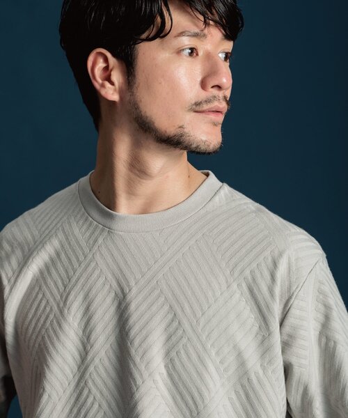 THE SHOP TK （ザ ショップ ティーケー ）の「◆【ご好評につき再入荷！】リンクスジャカード半袖Tシャツ（Tシャツ/カットソー・メンズ・ライトグレー/オフホワイト/ブラック・04/03/02/01）」の5枚目の写真