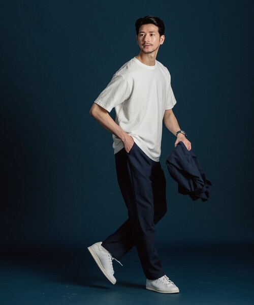 THE SHOP TK （ザ ショップ ティーケー ）の「◆【ご好評につき再入荷！】リンクスジャカード半袖Tシャツ（Tシャツ/カットソー・メンズ・ライトグレー/オフホワイト/ブラック・04/03/02/01）」の8枚目の写真