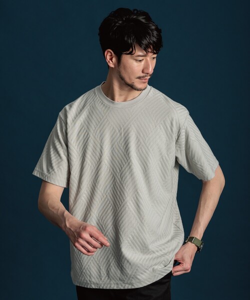 THE SHOP TK （ザ ショップ ティーケー ）の「◆【ご好評につき再入荷！】リンクスジャカード半袖Tシャツ（Tシャツ/カットソー・メンズ・ライトグレー/オフホワイト/ブラック・04/03/02/01）」の9枚目の写真