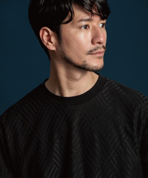 THE SHOP TK （ザ ショップ ティーケー ）の「◆【ご好評につき再入荷！】リンクスジャカード半袖Tシャツ（Tシャツ/カットソー・メンズ・ライトグレー/オフホワイト/ブラック・04/03/02/01）」の11枚目の写真