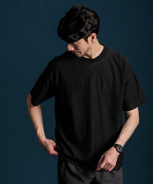THE SHOP TK （ザ ショップ ティーケー ）の「◆【ご好評につき再入荷！】リンクスジャカード半袖Tシャツ（Tシャツ/カットソー・メンズ・ライトグレー/オフホワイト/ブラック・04/03/02/01）」の12枚目の写真